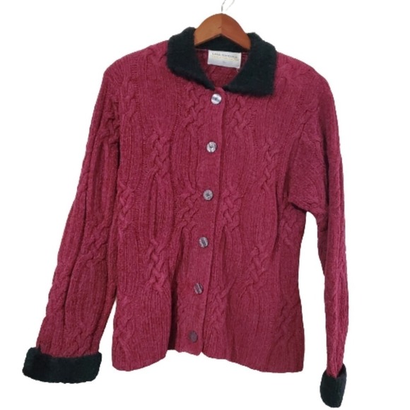 Vintage Lisa Nichols Cardigan Womens Large 90's Burgundy Knit Wool Button Up - Picture 1 of 8
